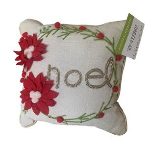 Jingles & Joy Decorative Throw Pilllow “Noel” Applique Pointsettas Embroidery